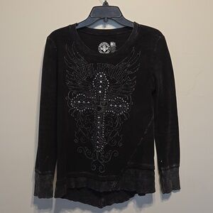 Vintage Affliction Women Cross Moto Long Sleeves Top Sweater